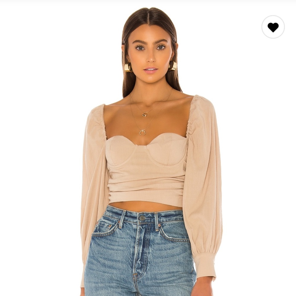 MAJORELLE Emily Top in Beige Long Sleeve Crop